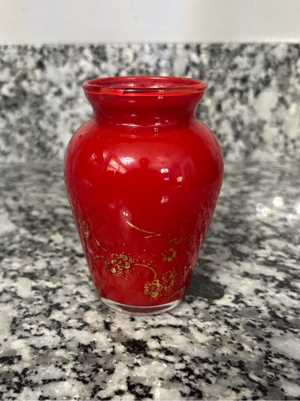 Red Decorative Ceramic Vase with Gold Floral Accents